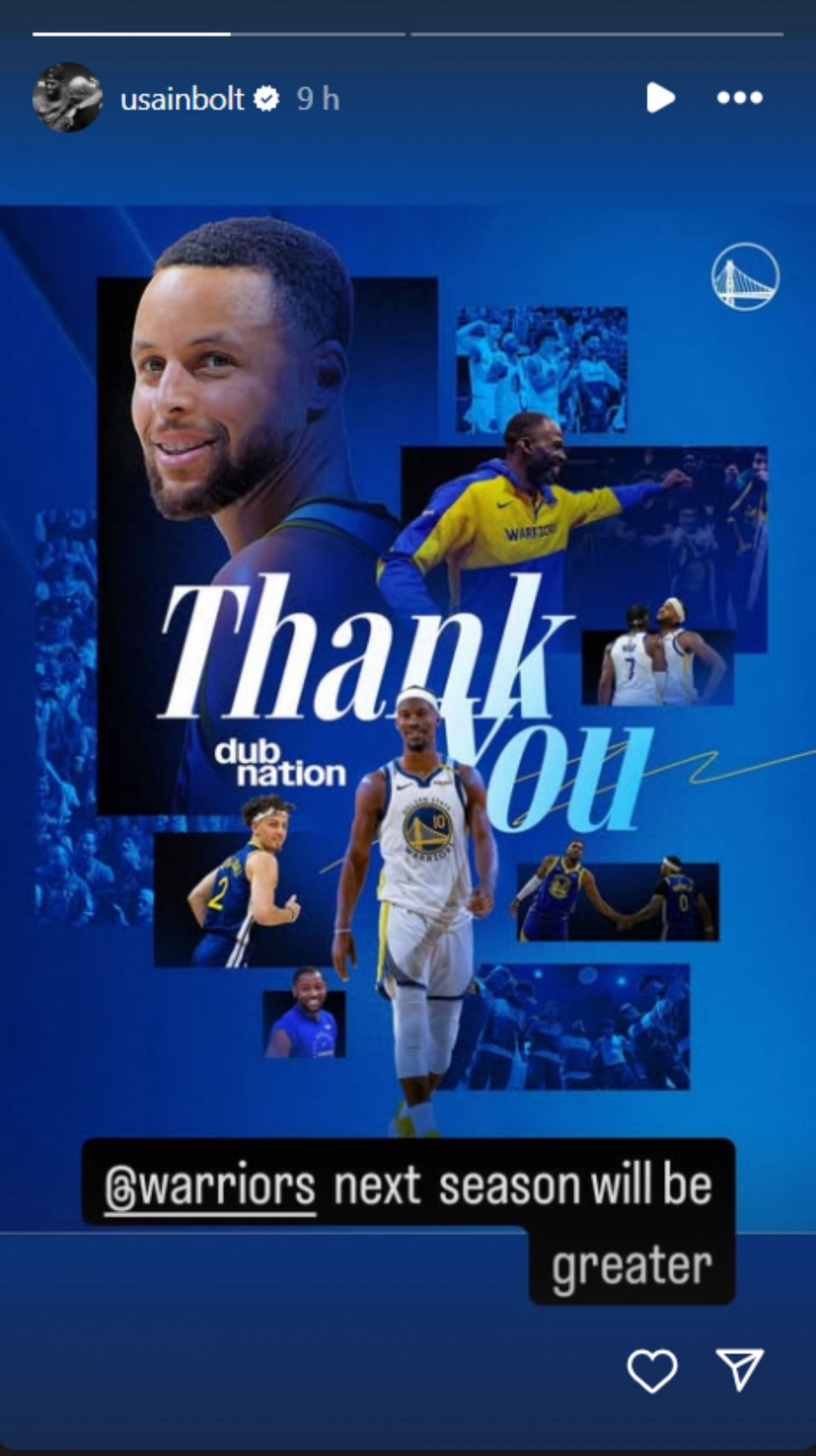 Bolt sends support to Golden State Warriors; Instagram - @usainbolt